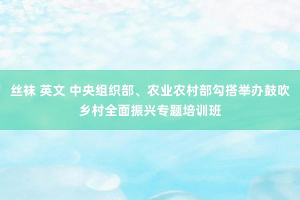 丝袜 英文 中央组织部、农业农村部勾搭举办鼓吹乡村全面振兴专题培训班